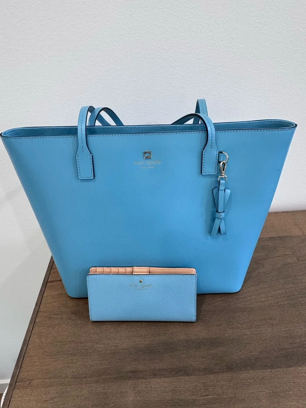 kate spade Sky Blue Leather Tote with Matching Wallet